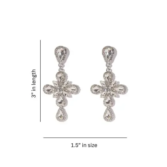Fashion Nova Goddess of Grace Large Cross Glam Earrings in Silver - Picture 4 of 4